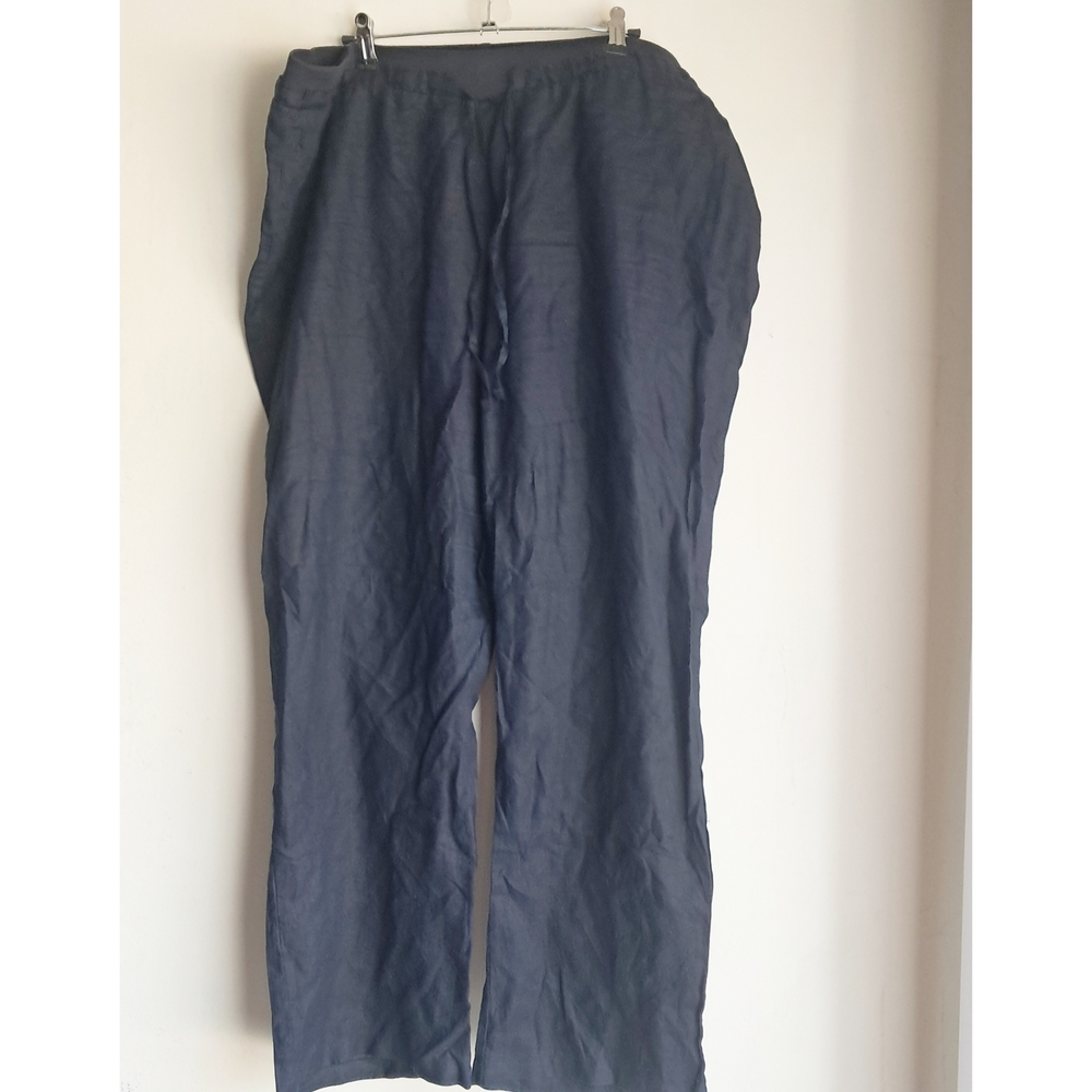 Ellen Tracy Blue Dress Pants with Adjustable Waist and Straight-Cut Legs